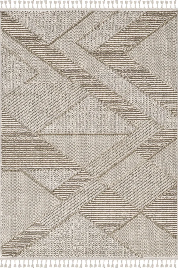 Textured Geometric Tassel Rug - Image 2