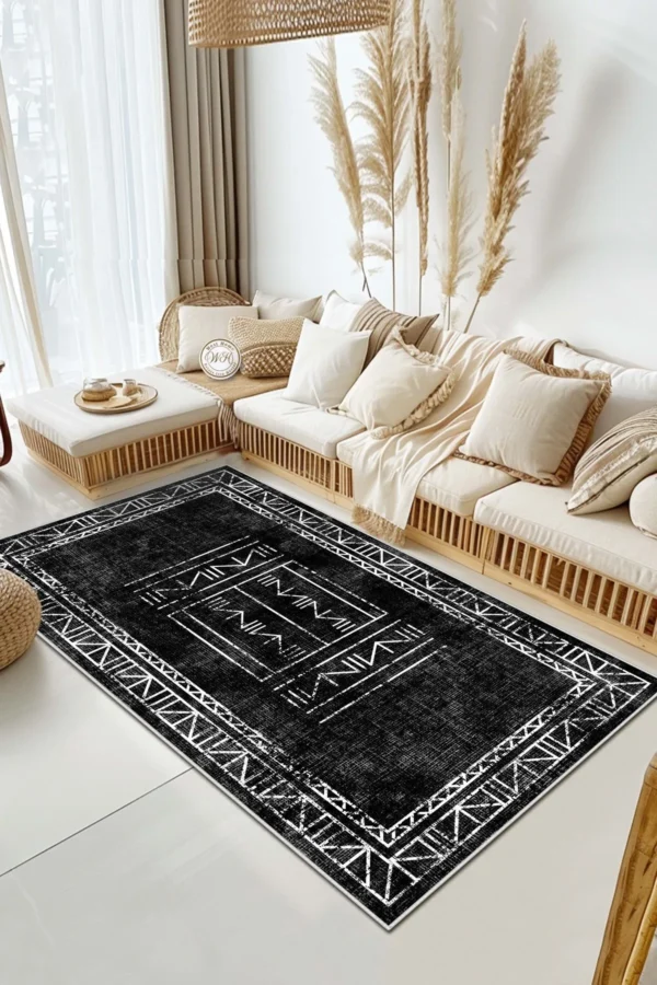 Monochrome Tribal Pattern Rug - Image 2