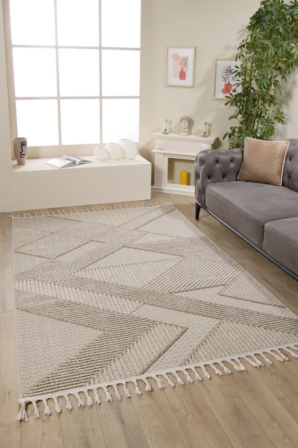 Textured Geometric Tassel Rug